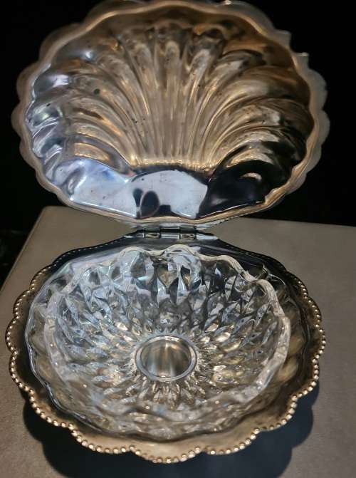 Sea Shell Butter or Caviar Dish with glass bowl insert.