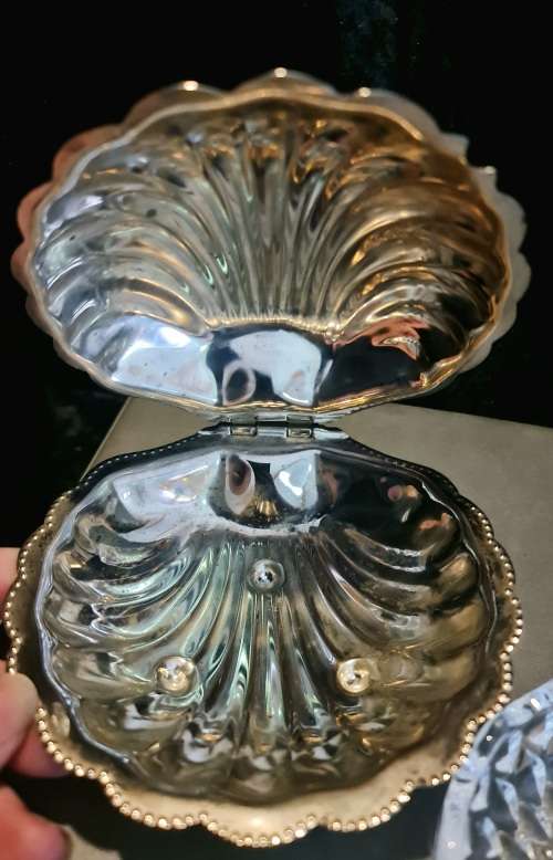 Sea Shell Butter or Caviar Dish with glass bowl insert.