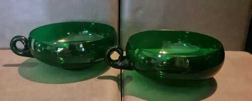 Vintage Kumela Green Glass Dessert Bowls, Set of 2