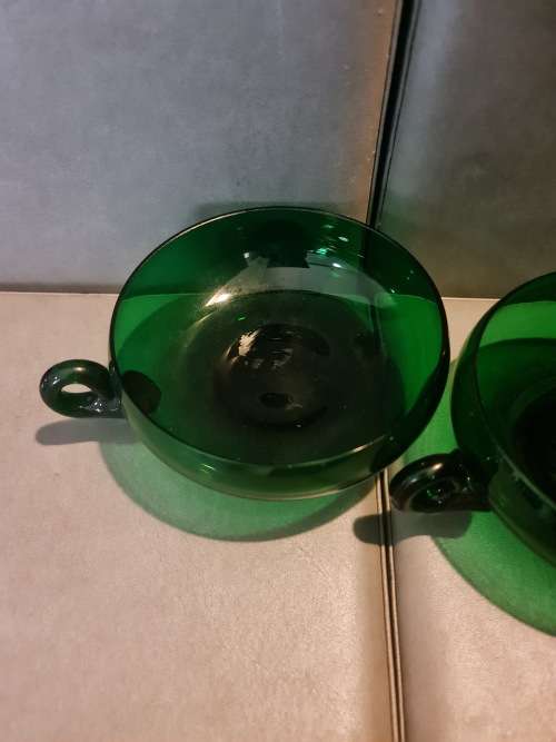 Vintage Kumela Green Glass Dessert Bowls, Set of 2