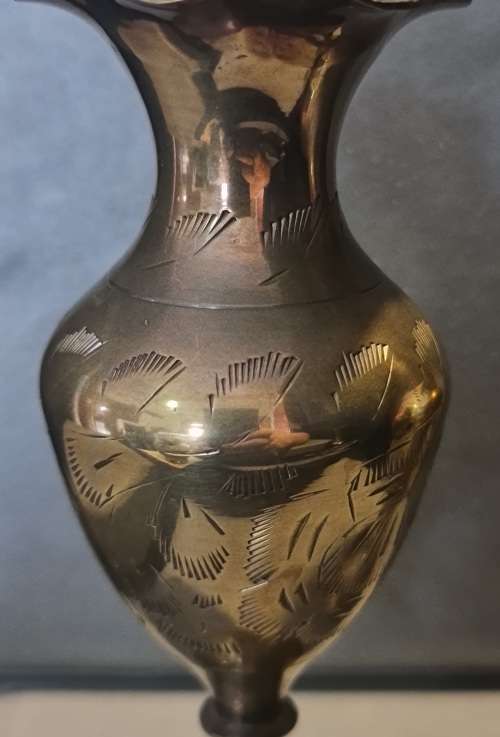 2 X Vintage brass etched vases