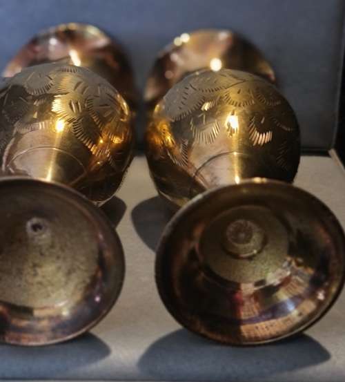 2 X Vintage brass etched vases
