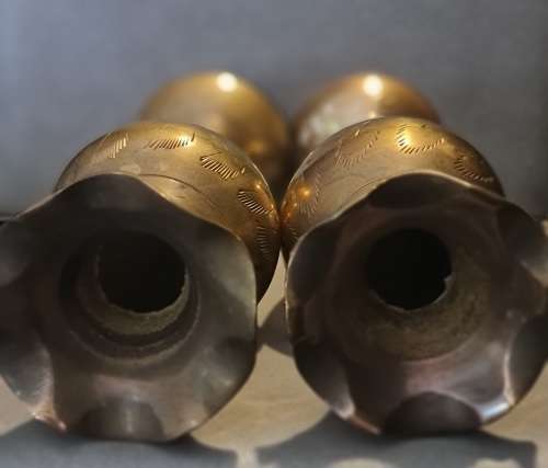 2 X Vintage brass etched vases