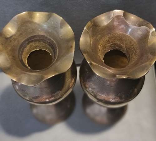 2 X Vintage brass etched vases