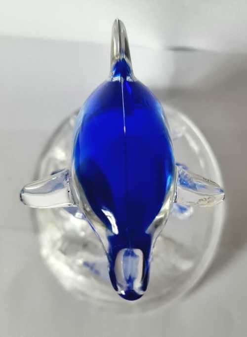Blue and clear french lead crystal dolphin figurine