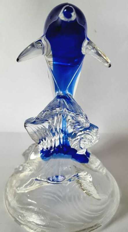 Blue and clear french lead crystal dolphin figurine