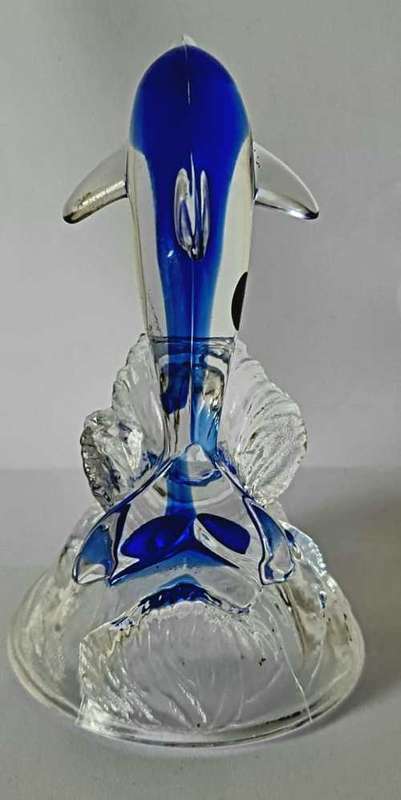 Blue and clear french lead crystal dolphin figurine