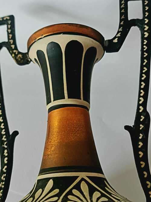 Greek Revival Hand Painted vintage copper vase