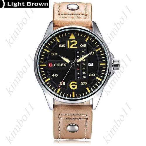 Curren 8224 Dual Calendar Day Date Display Men Quartz Genuine Leather Watch