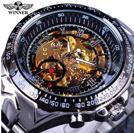 Bezel Golden Mens Montre Homme Automatic Skeleton Watch (7 different styles)