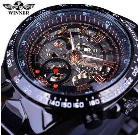 Bezel Golden Mens Montre Homme Automatic Skeleton Watch (7 different styles)