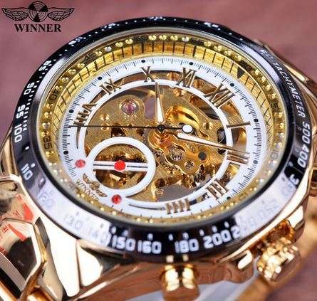 Bezel Golden Mens Montre Homme Automatic Skeleton Watch (7 different styles)