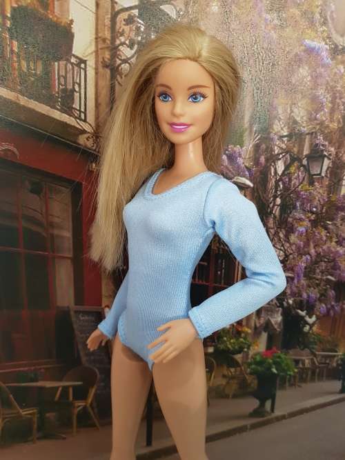 Light blue long sleeve Lycra leotard for Barbie dolls
