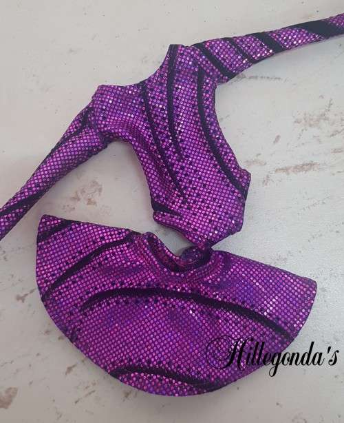 Purple with black long sleeve leotard with ballet skirt for Barbie dolls