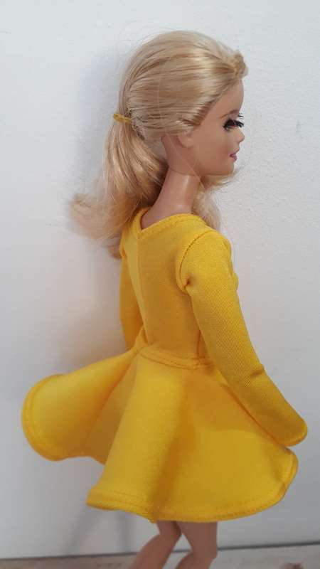 Yellow spandex mini dress with panty for Barbie dolls