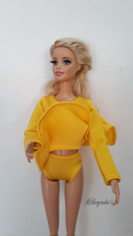 Yellow spandex mini dress with panty for Barbie dolls