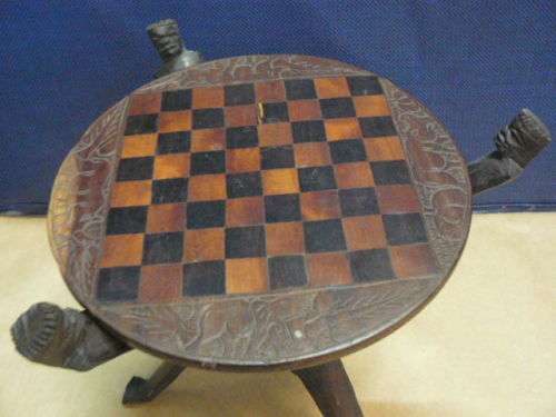 AFRICAN ART REVERSIBLE CHESS TABLE CARVED LEGS - EBONY?