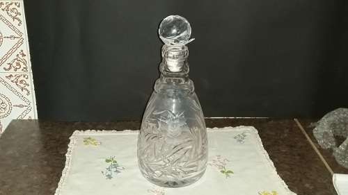 beautiful tall rose cut crystal decanter