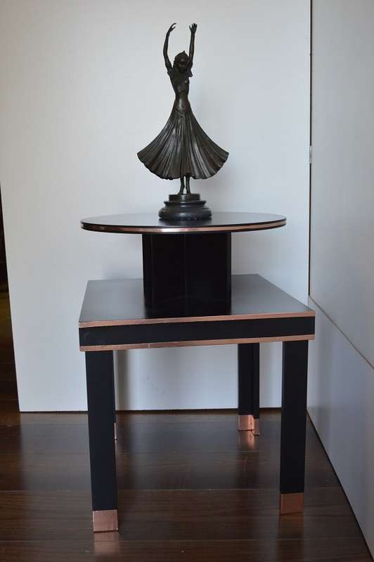 Art Deco style Designer table with turning top and copper trim WOW !@!@!@!