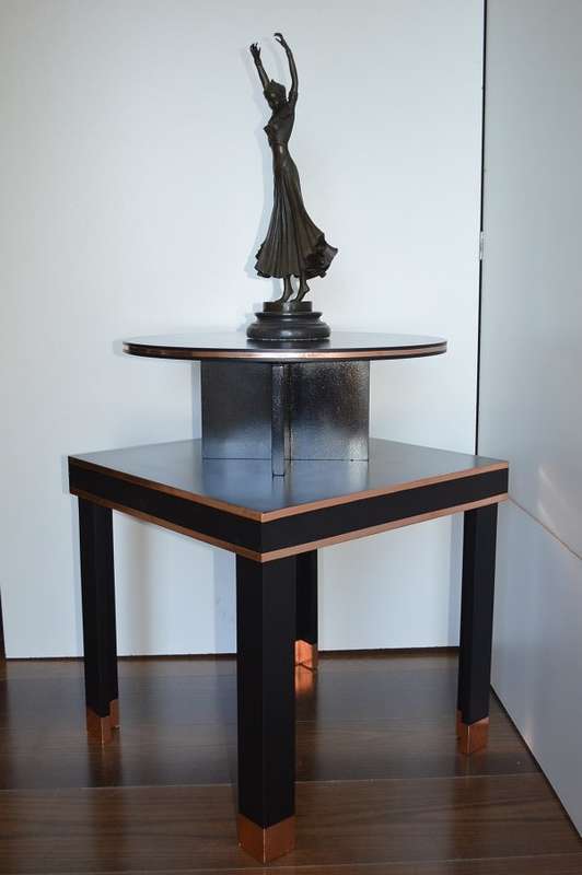 Art Deco style Designer table with turning top and copper trim WOW !@!@!@!