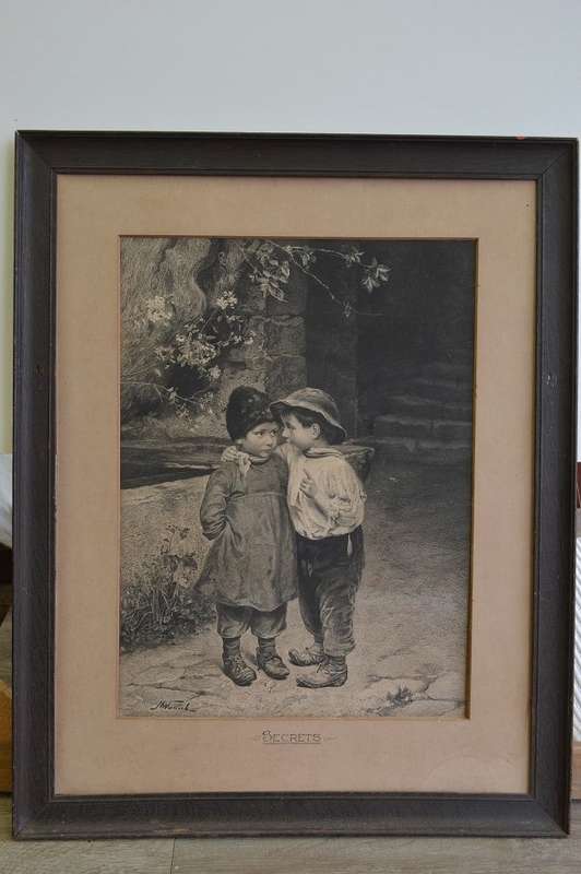 MARIE WUNSCH !! Framed Antique Steel Engraving - Secret - Austrian Artist Marie Wunsch