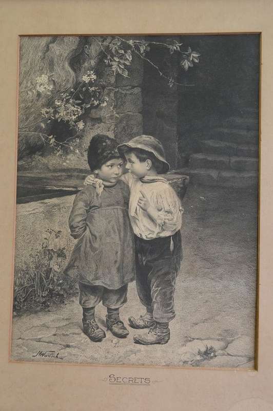 MARIE WUNSCH !! Framed Antique Steel Engraving - Secret - Austrian Artist Marie Wunsch