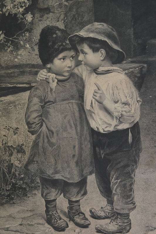 MARIE WUNSCH !! Framed Antique Steel Engraving - Secret - Austrian Artist Marie Wunsch