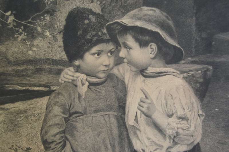 MARIE WUNSCH !! Framed Antique Steel Engraving - Secret - Austrian Artist Marie Wunsch