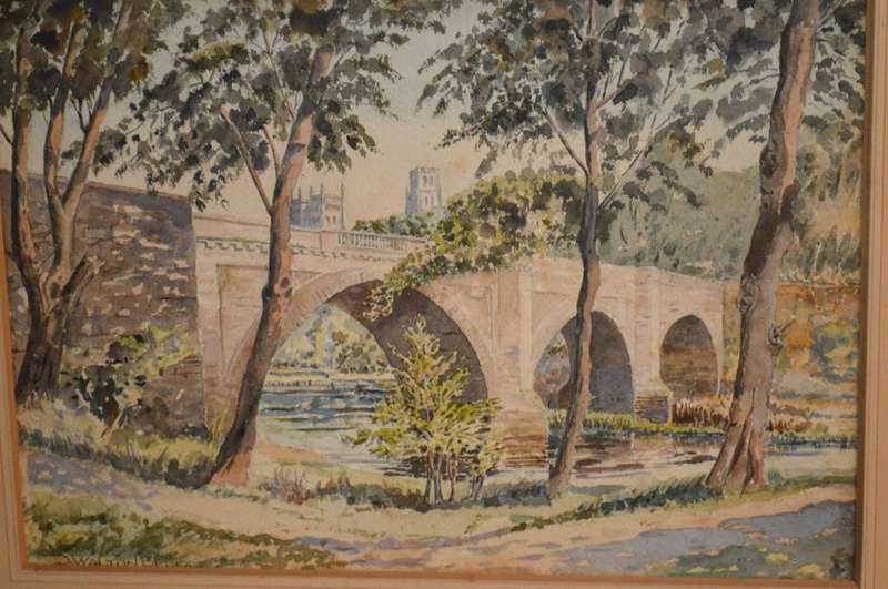 very nice water color by J.Walton Bell "Prebend's Bridge crosses the river Wear"
