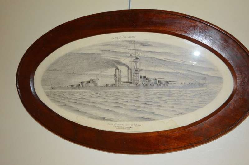 Superb pencil sketch of the H.M.S. Benbow. Admiral Sir R.Webb Constantinople November 1920