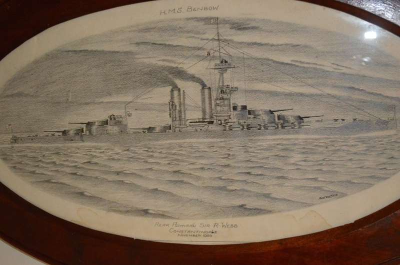 Superb pencil sketch of the H.M.S. Benbow. Admiral Sir R.Webb Constantinople November 1920