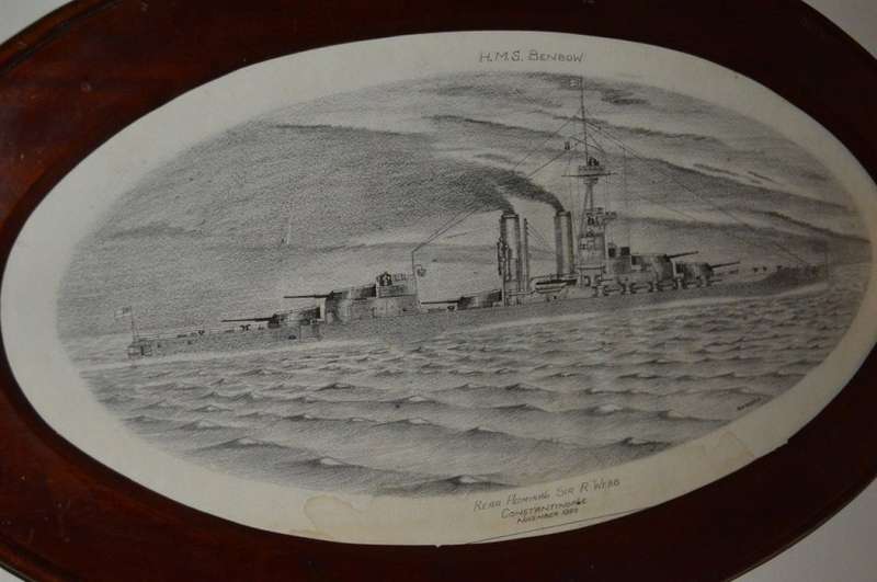 Superb pencil sketch of the H.M.S. Benbow. Admiral Sir R.Webb Constantinople November 1920