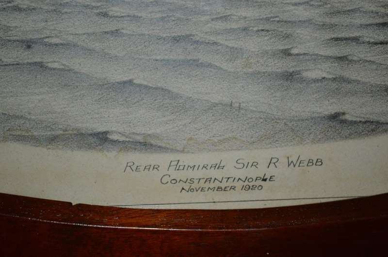 Superb pencil sketch of the H.M.S. Benbow. Admiral Sir R.Webb Constantinople November 1920