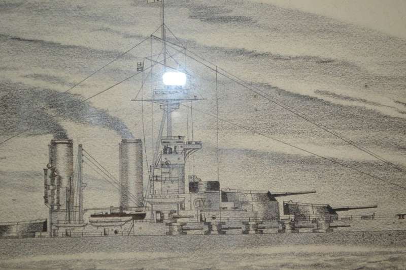 Superb pencil sketch of the H.M.S. Benbow. Admiral Sir R.Webb Constantinople November 1920