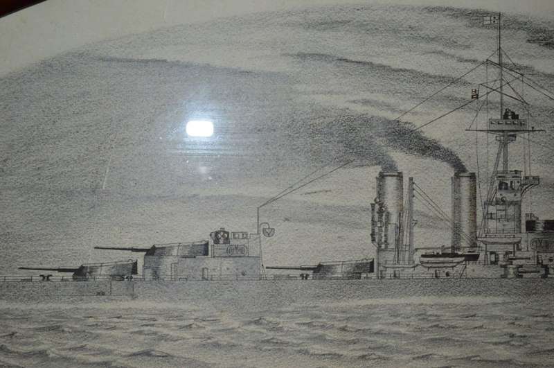 Superb pencil sketch of the H.M.S. Benbow. Admiral Sir R.Webb Constantinople November 1920