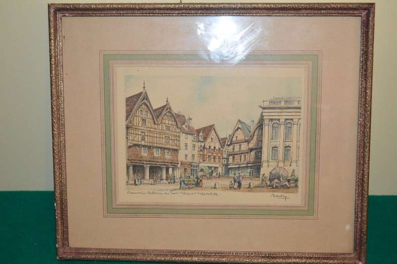 lovely signed hand colored lithograph by Barday