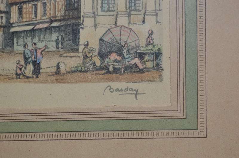 lovely signed hand colored lithograph by Barday