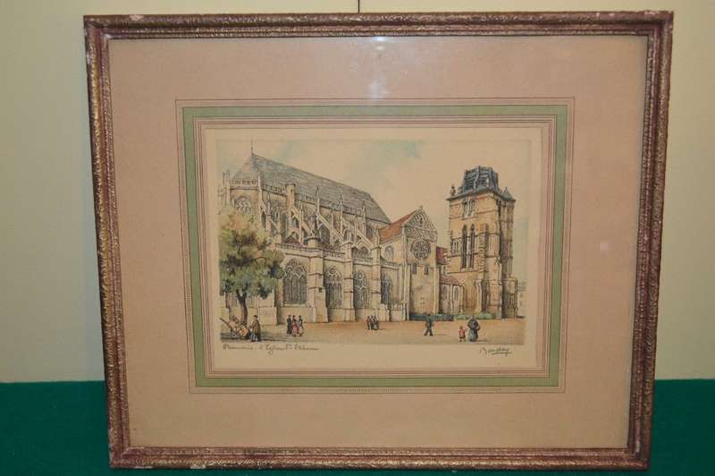 lovely signed hand colored lithograph by Barday