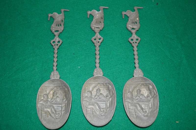 WWI Pewter Spoons Dutch Volendam battle of Texel ( Good luck souvinirs)