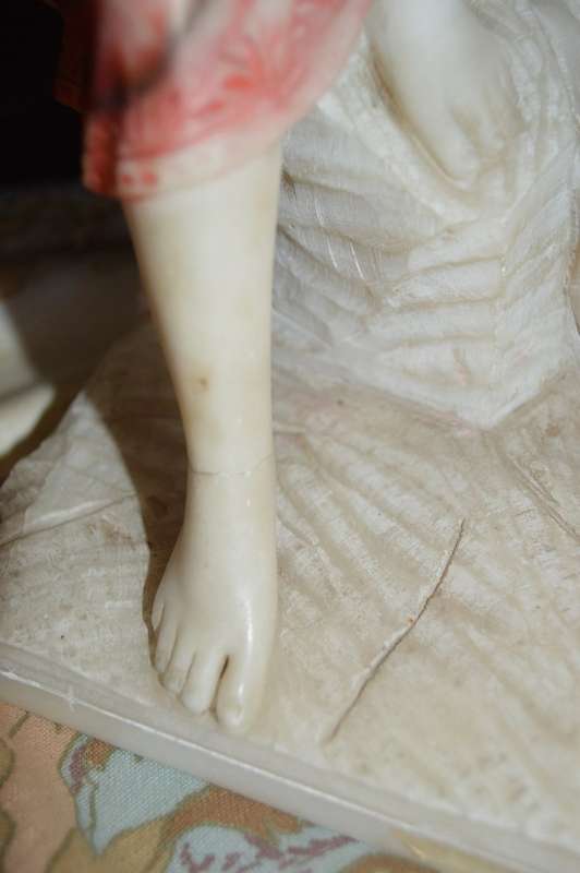 Italian Carved Alabaster Woman Fountain Lamp after G. Mascagni of Rebecca at  `The Well`