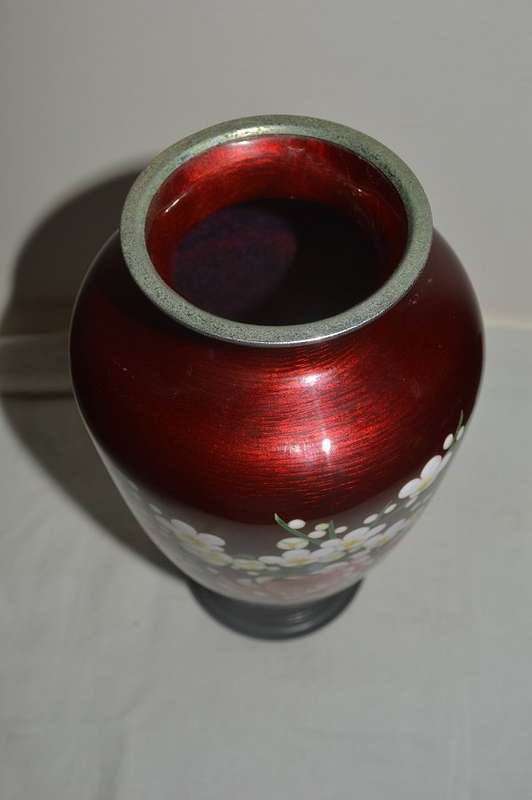 Japanese Cloisonné Vase with Ginbari Red  tall 10` 25cm