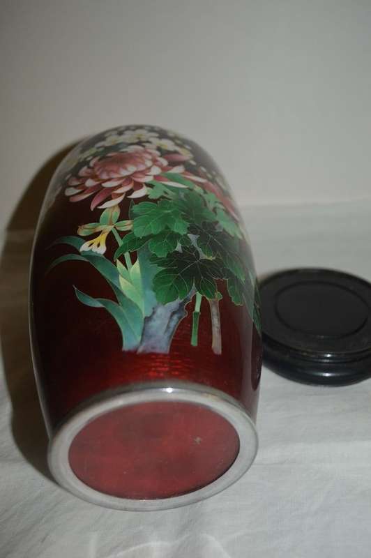 Japanese Cloisonné Vase with Ginbari Red  tall 10` 25cm