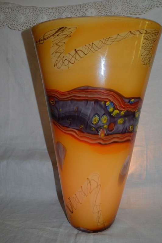 Very Large hand blown one of a kind glass vase 44cm tall