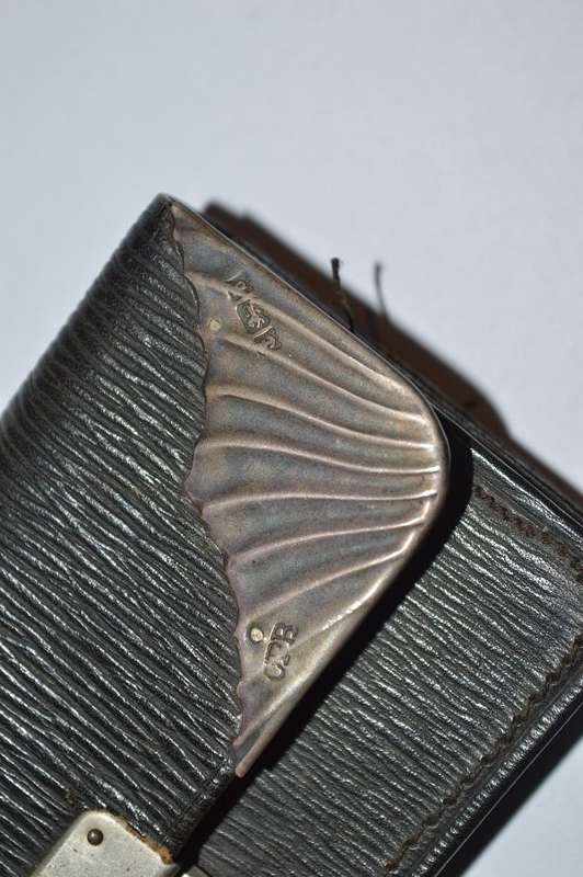 Edwardian (1901) Solid Sterling Silver Mount Leather Wallet Purse Pocket Coin Stamp Case.