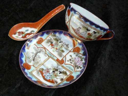 CUP, SAUCER AND SPOON