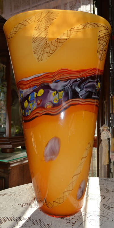 Very Large hand blown one of a kind glass vase 44cm tall