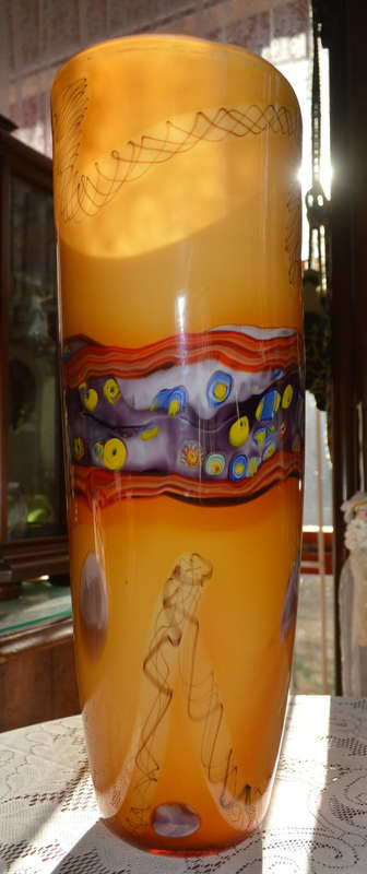 Very Large hand blown one of a kind glass vase 44cm tall