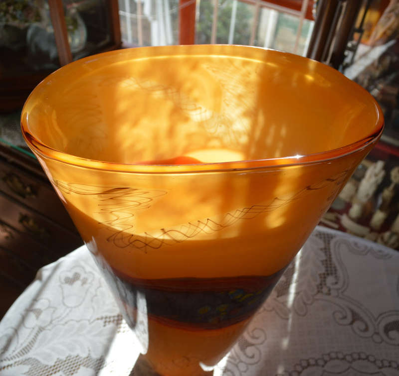 Very Large hand blown one of a kind glass vase 44cm tall