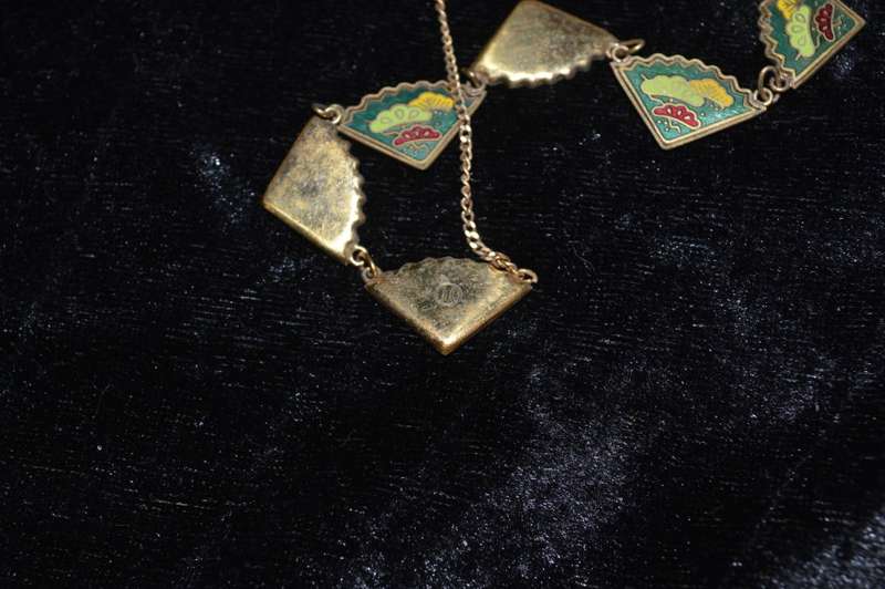 Very unusual and pretty cloisonne type necklace with matching earings