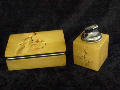 MARBLE CIGARETTE BOX AND LIGHTER